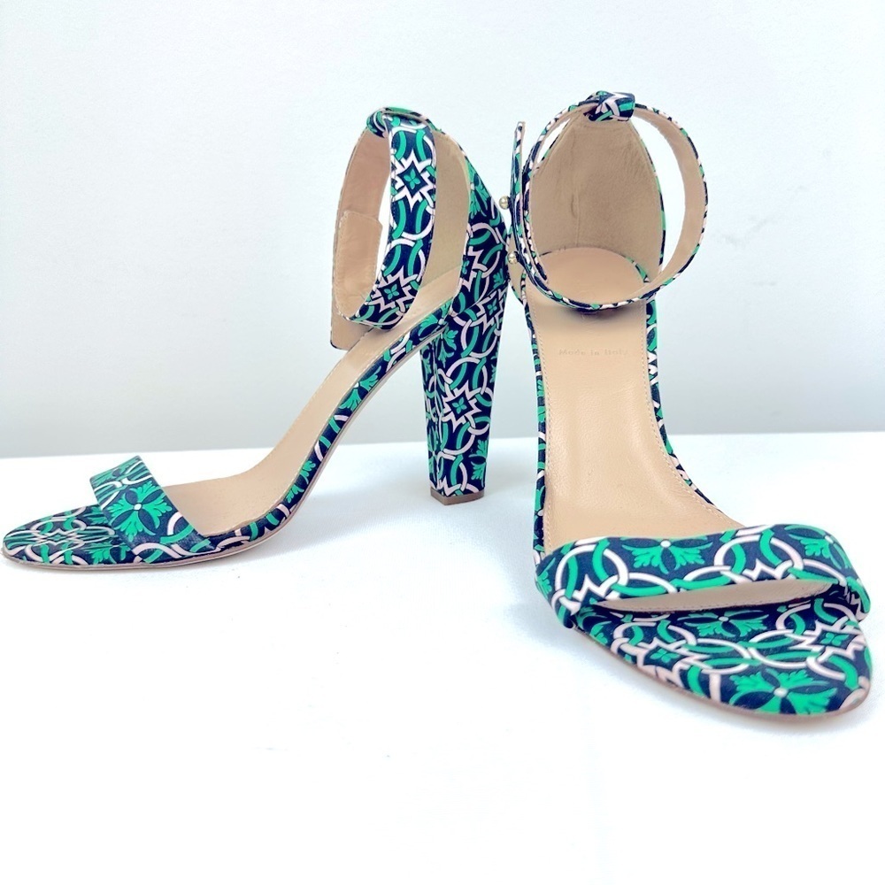 J Crew Fabric Ankle Strap Block Heel Sandals Made in Italy Size 9.5